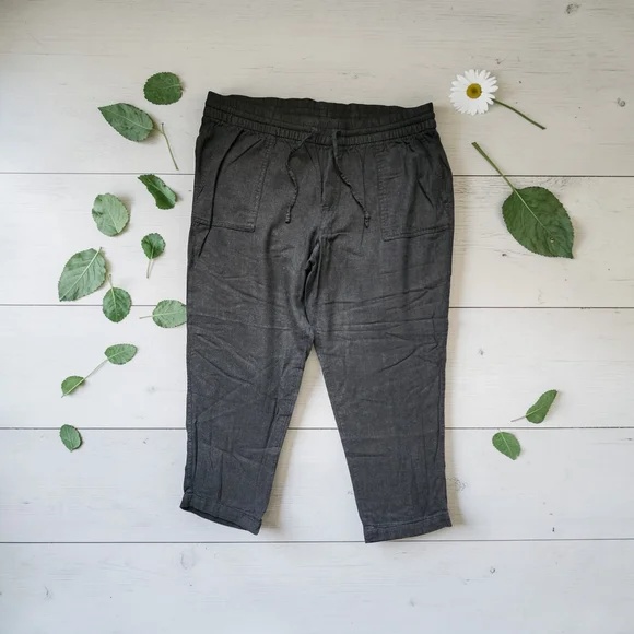 Old Navy Women's Black Straight/Tapered Leg Linen Blend Pants - Picture 1 of 8